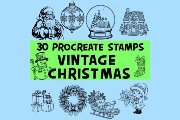 Download Vintage Christmas Procreate Stamp Brush - Christmas Collection