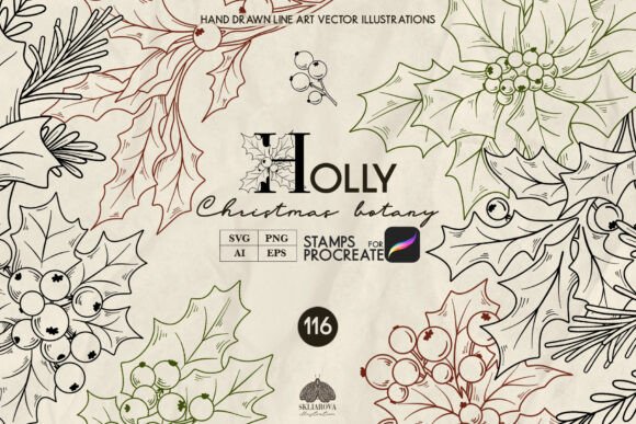 Download Christmas Holly Tree Line Art Collection - Premium Resources