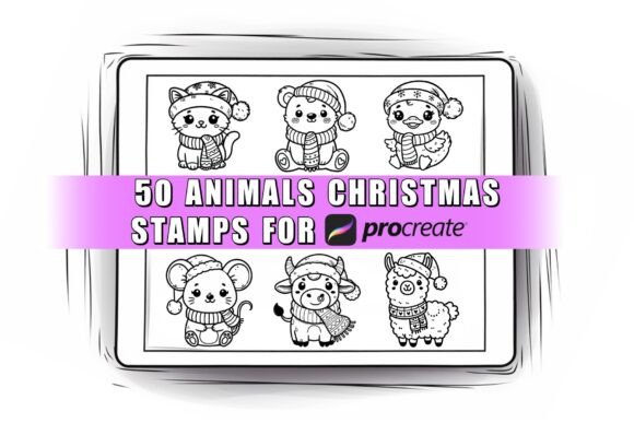 Download 50 Animal Christmas Procreate Stamps Bru - Christmas Collection
