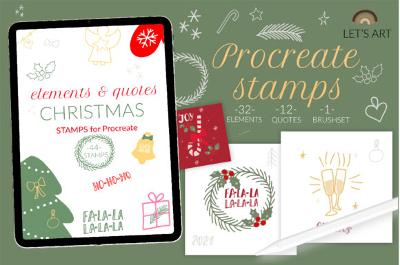 Download Christmas Procreate Stamps, Xmas Brushes - Xmas brush Collection