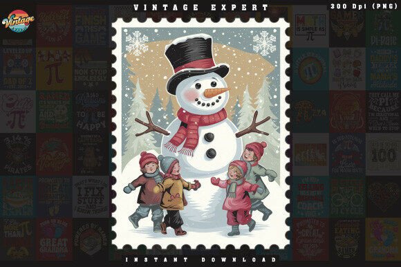 Download Winter Stamp Kids Snowman Christmas PNG - Christmas Collection