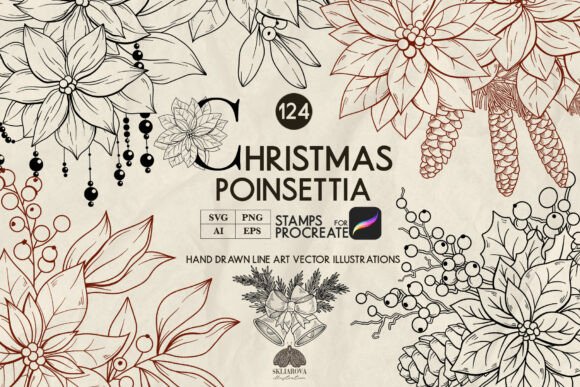 Download Christmas Poinsettia Line Drawing - Christmas Collection