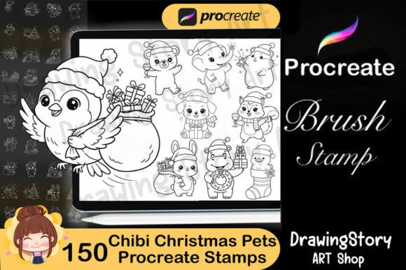 Download 150 Procreate Cartoon Christmas Pets - Christmas Collection